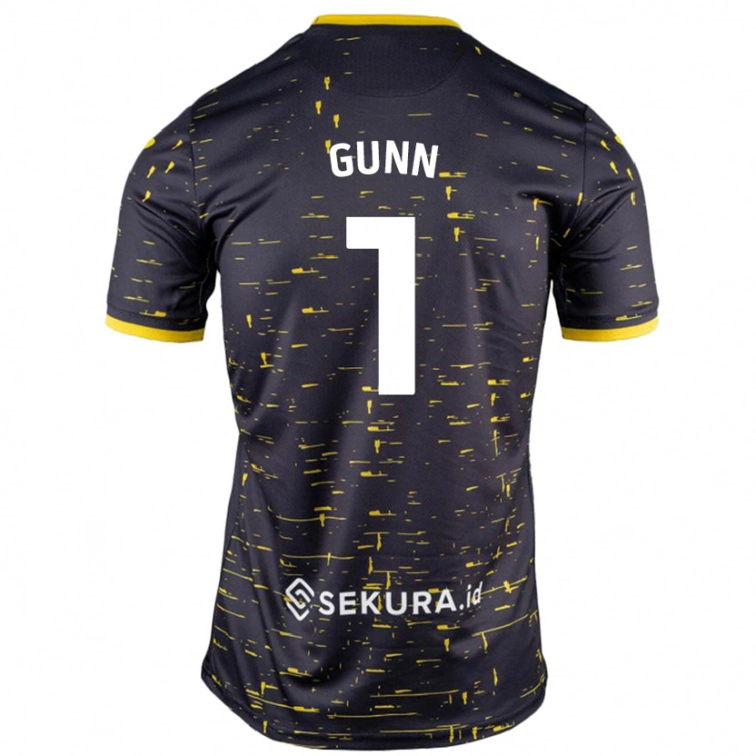 Danxen Børn Angus Gunn #1 Sort Gul Udebane Spillertrøjer 2024/25 Trøje T-Shirt