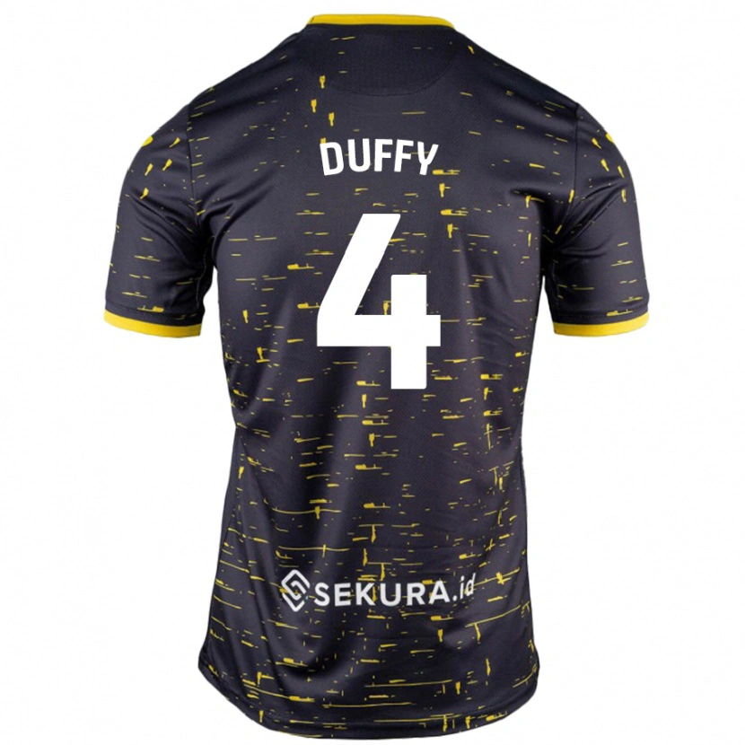 Danxen Børn Shane Duffy #4 Sort Gul Udebane Spillertrøjer 2024/25 Trøje T-Shirt