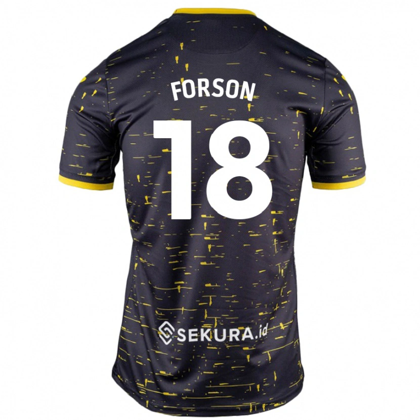 Danxen Børn Amankwah Forson #18 Sort Gul Udebane Spillertrøjer 2024/25 Trøje T-Shirt