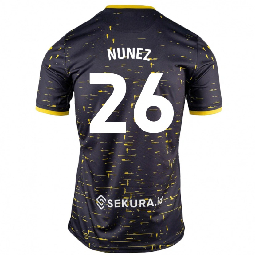 Danxen Børn Marcelino Núñez #26 Sort Gul Udebane Spillertrøjer 2024/25 Trøje T-Shirt