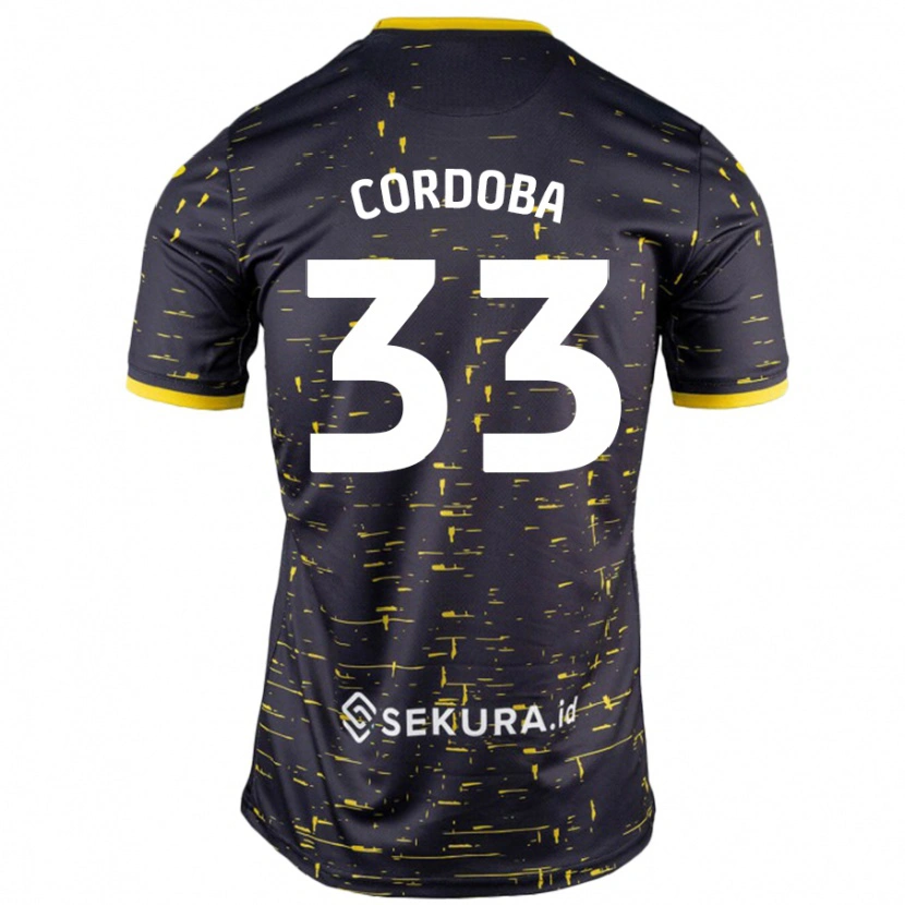 Danxen Børn José Córdoba #33 Sort Gul Udebane Spillertrøjer 2024/25 Trøje T-Shirt