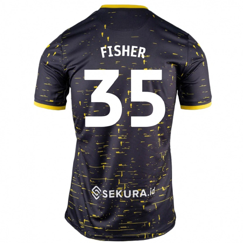 Danxen Børn Kellen Fisher #35 Sort Gul Udebane Spillertrøjer 2024/25 Trøje T-Shirt