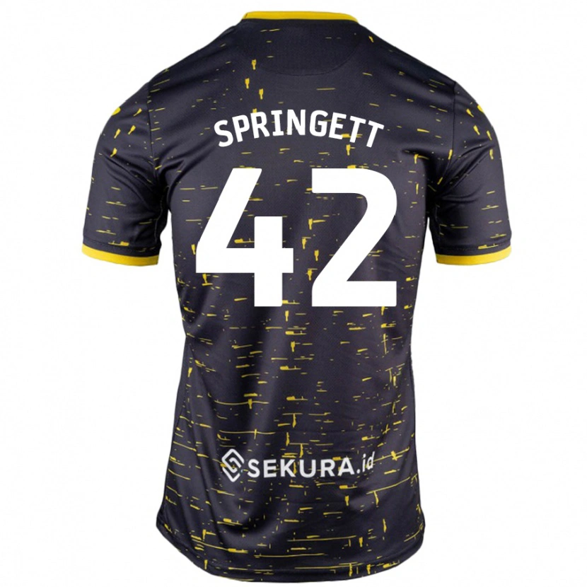 Danxen Børn Tony Springett #42 Sort Gul Udebane Spillertrøjer 2024/25 Trøje T-Shirt