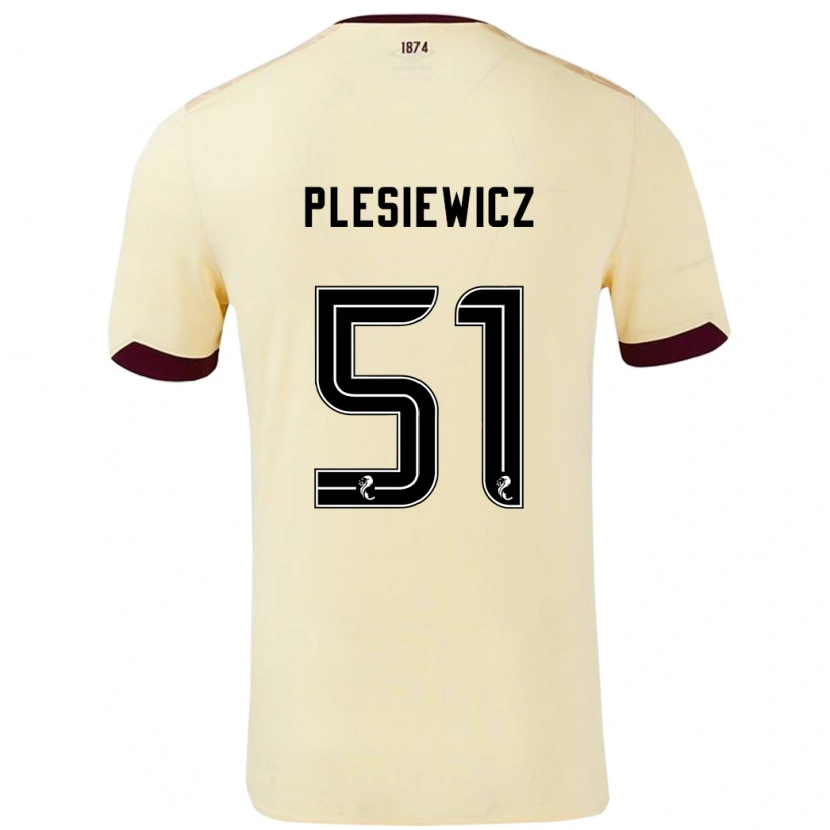 Danxen Børn Szymon Plesiewicz #51 Creme Bourgogne Udebane Spillertrøjer 2024/25 Trøje T-Shirt