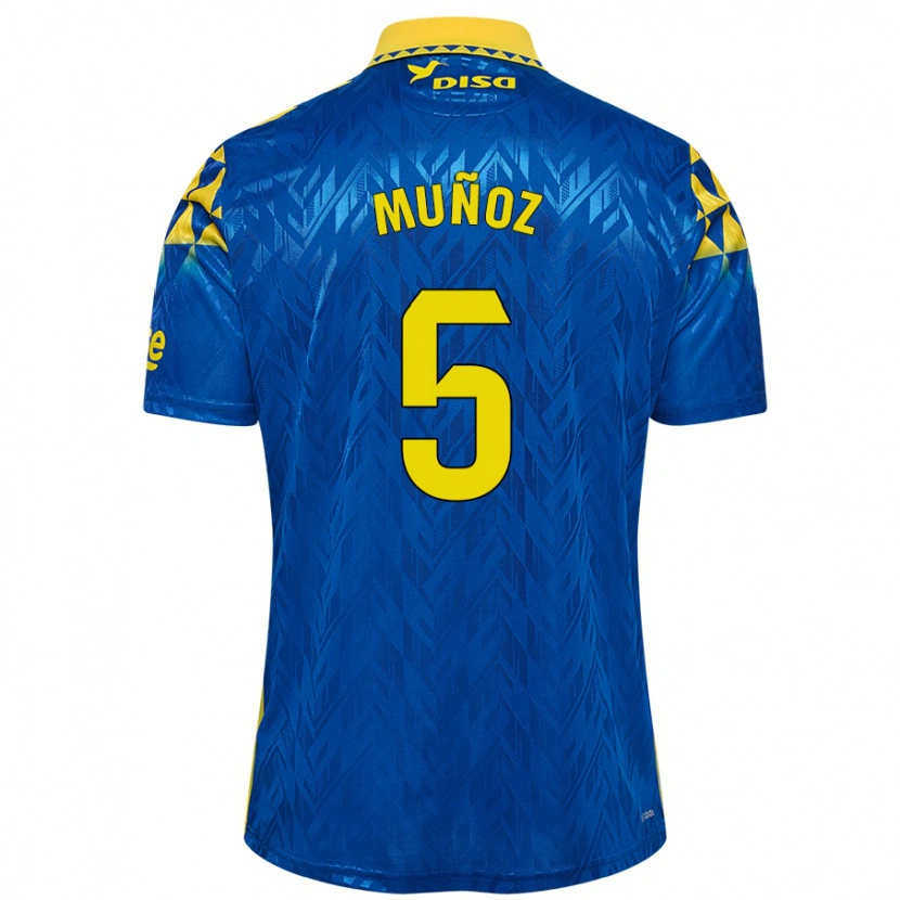 Danxen Børn Javi Muñoz #5 Blå Gul Udebane Spillertrøjer 2024/25 Trøje T-Shirt