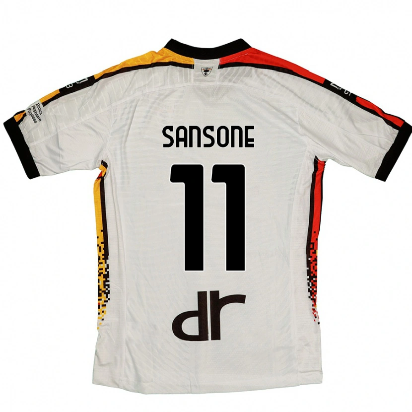 Danxen Børn Nicola Sansone #11 Hvid Sort Udebane Spillertrøjer 2024/25 Trøje T-Shirt