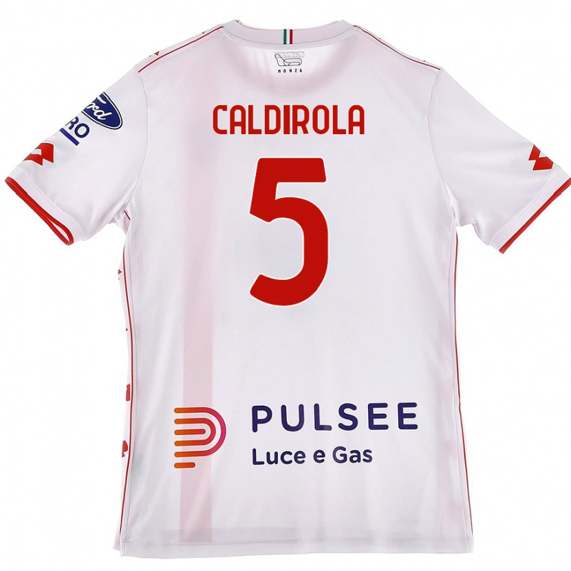 Danxen Børn Luca Caldirola #5 Hvid Rød Udebane Spillertrøjer 2024/25 Trøje T-Shirt