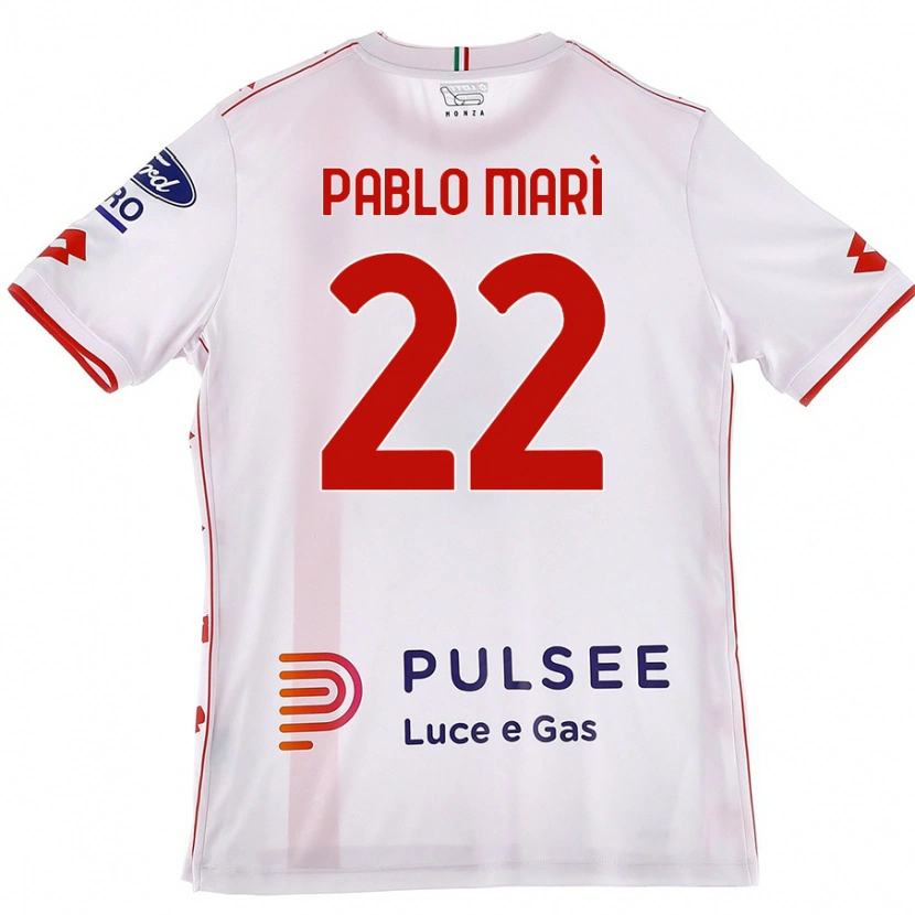 Danxen Børn Pablo Marí #22 Hvid Rød Udebane Spillertrøjer 2024/25 Trøje T-Shirt