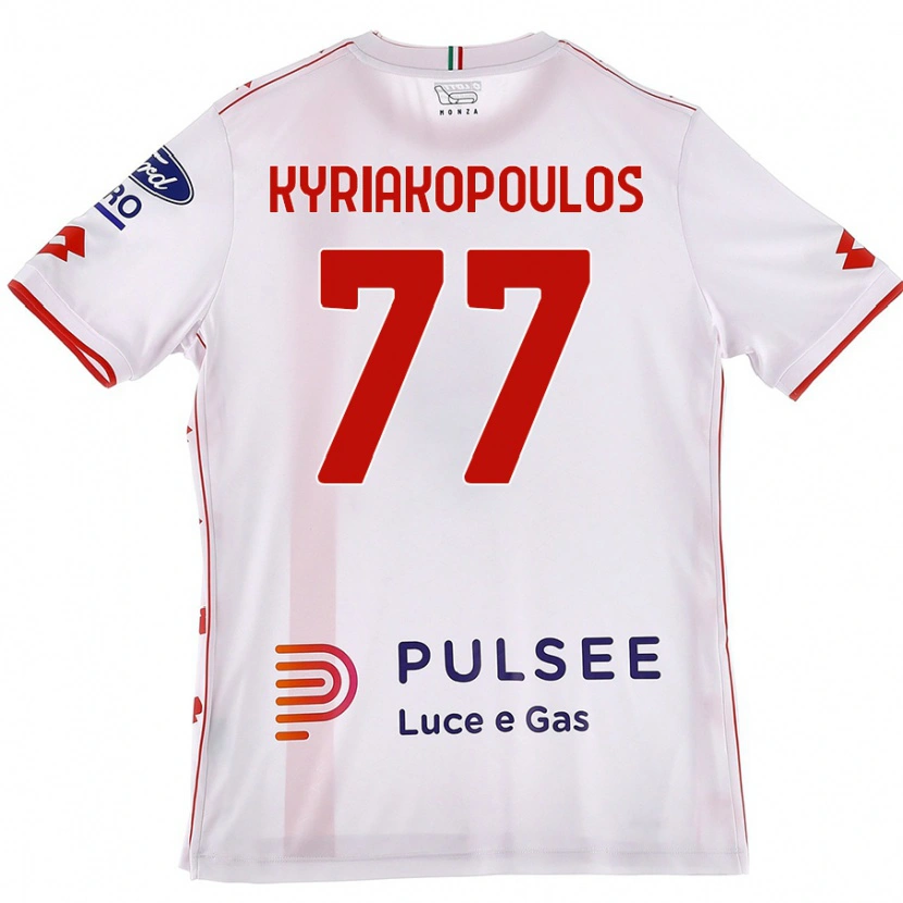 Danxen Børn Georgios Kyriakopoulos #77 Hvid Rød Udebane Spillertrøjer 2024/25 Trøje T-Shirt