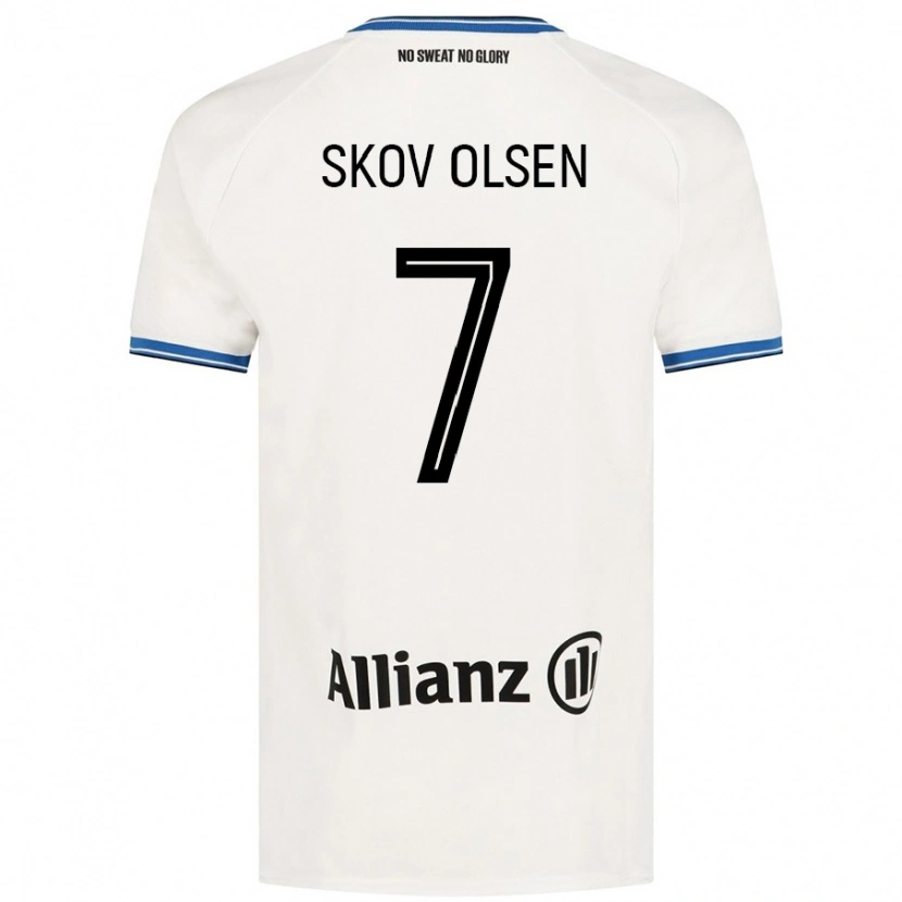 Danxen Børn Andreas Skov Olsen #7 Hvid Udebane Spillertrøjer 2024/25 Trøje T-Shirt