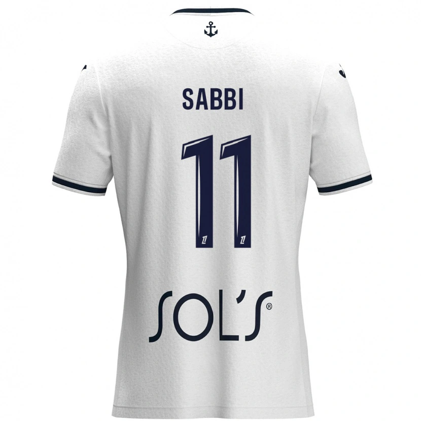Danxen Børn Emmanuel Sabbi #11 Hvid Mørkeblå Udebane Spillertrøjer 2024/25 Trøje T-Shirt