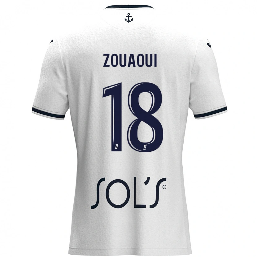 Danxen Børn Yanis Zouaoui #18 Hvid Mørkeblå Udebane Spillertrøjer 2024/25 Trøje T-Shirt