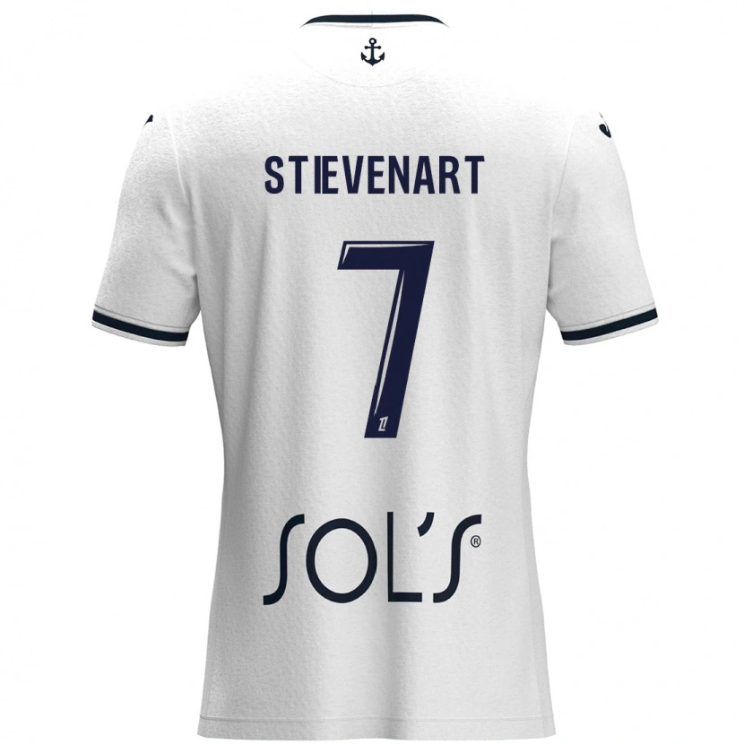Danxen Børn Zoé Stievenart #7 Hvid Mørkeblå Udebane Spillertrøjer 2024/25 Trøje T-Shirt
