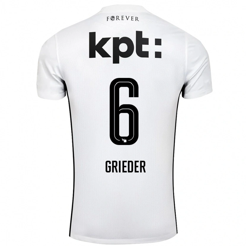 Danxen Børn Lionel Grieder #6 Hvid Sort Udebane Spillertrøjer 2024/25 Trøje T-Shirt