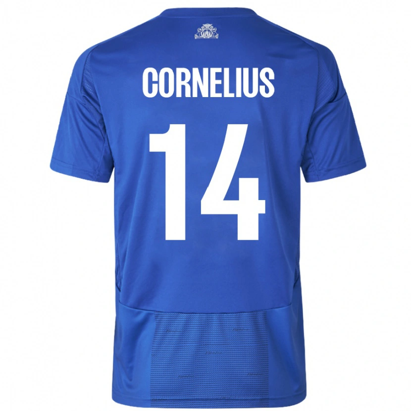 Danxen Børn Andreas Cornelius #14 Hvid Blå Udebane Spillertrøjer 2024/25 Trøje T-Shirt