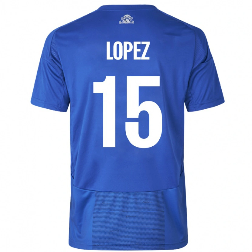 Danxen Børn Marcos López #15 Hvid Blå Udebane Spillertrøjer 2024/25 Trøje T-Shirt