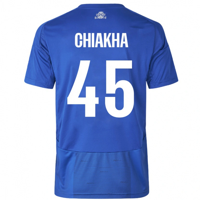 Danxen Børn Amin Chiakha #45 Hvid Blå Udebane Spillertrøjer 2024/25 Trøje T-Shirt