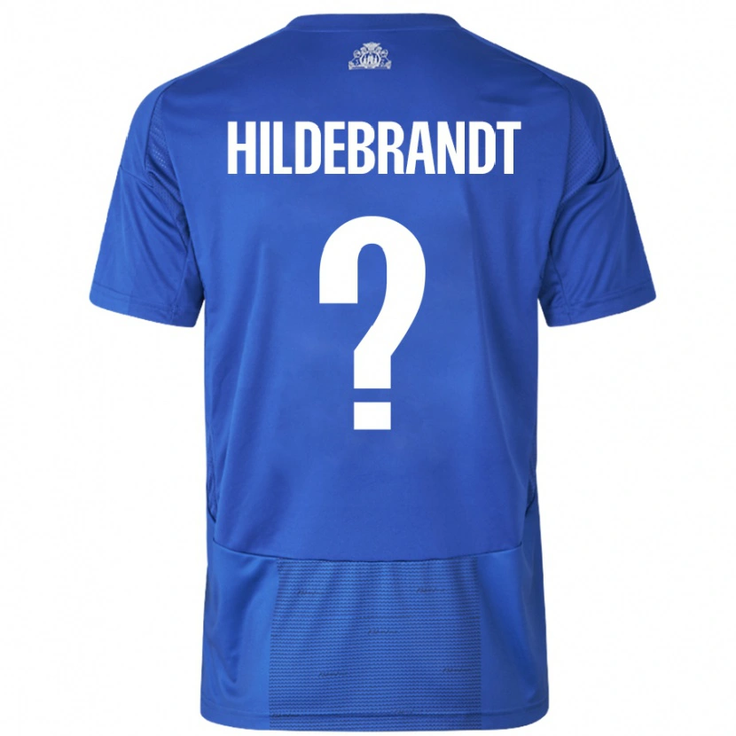 Danxen Børn Sylvester Hildebrandt #0 Hvid Blå Udebane Spillertrøjer 2024/25 Trøje T-Shirt