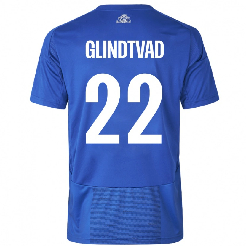 Danxen Børn William Glindtvad #22 Hvid Blå Udebane Spillertrøjer 2024/25 Trøje T-Shirt