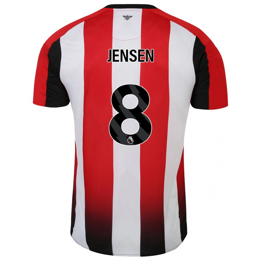 Danxen Mænd Mathias Jensen #8 Rød Hvid Hjemmebane Spillertrøjer 2024/25 Trøje T-Shirt