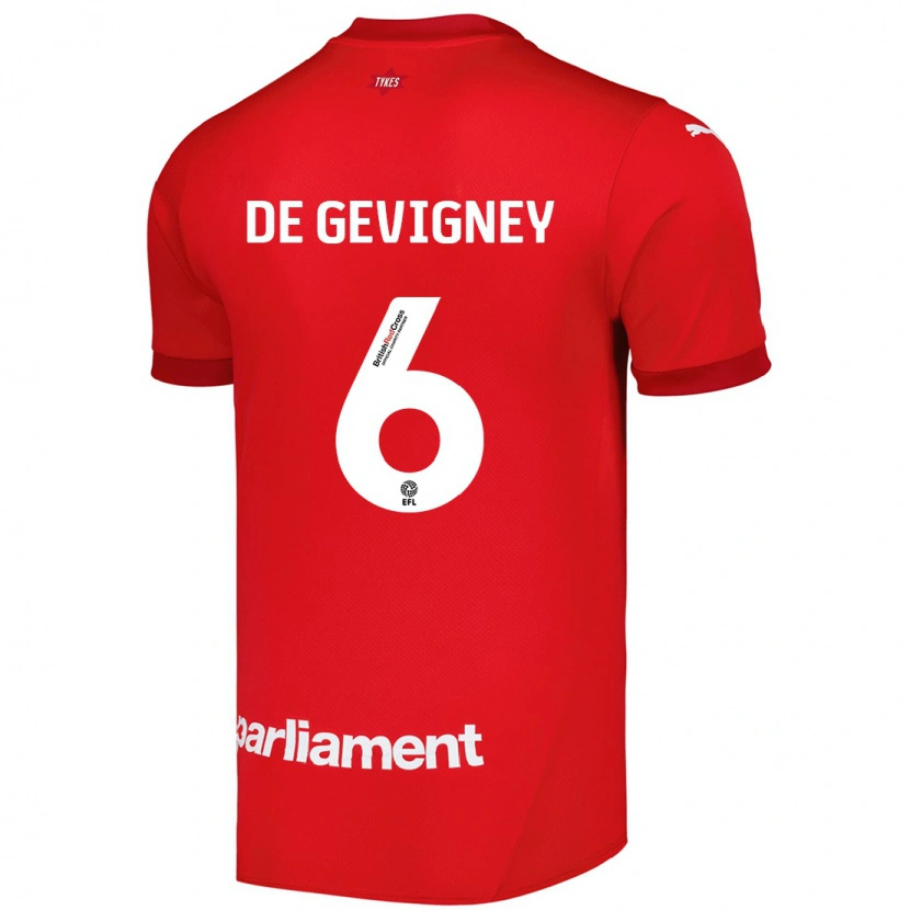 Danxen Mænd Maël De Gevigney #6 Rød Hjemmebane Spillertrøjer 2024/25 Trøje T-Shirt