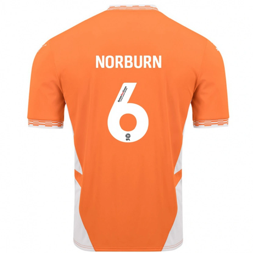 Danxen Mænd Oliver Norburn #6 Orange Hvid Hjemmebane Spillertrøjer 2024/25 Trøje T-Shirt