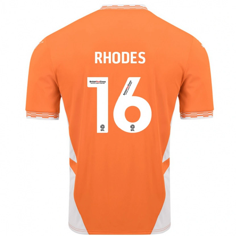 Danxen Mænd Jordan Rhodes #16 Orange Hvid Hjemmebane Spillertrøjer 2024/25 Trøje T-Shirt