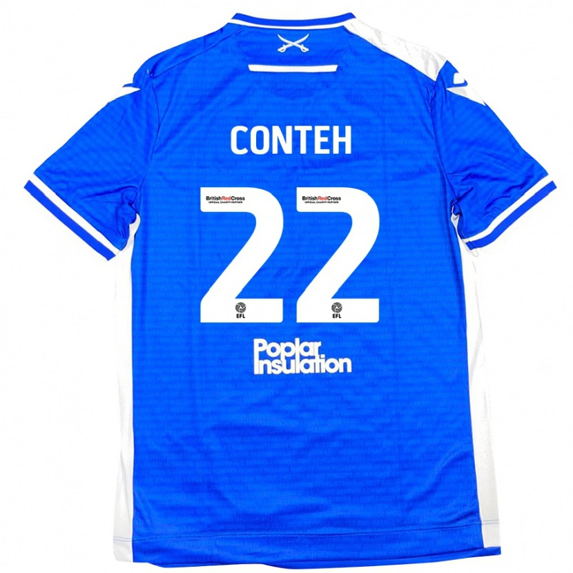 Danxen Mænd Kamil Conteh #22 Blå Hvid Hjemmebane Spillertrøjer 2024/25 Trøje T-Shirt