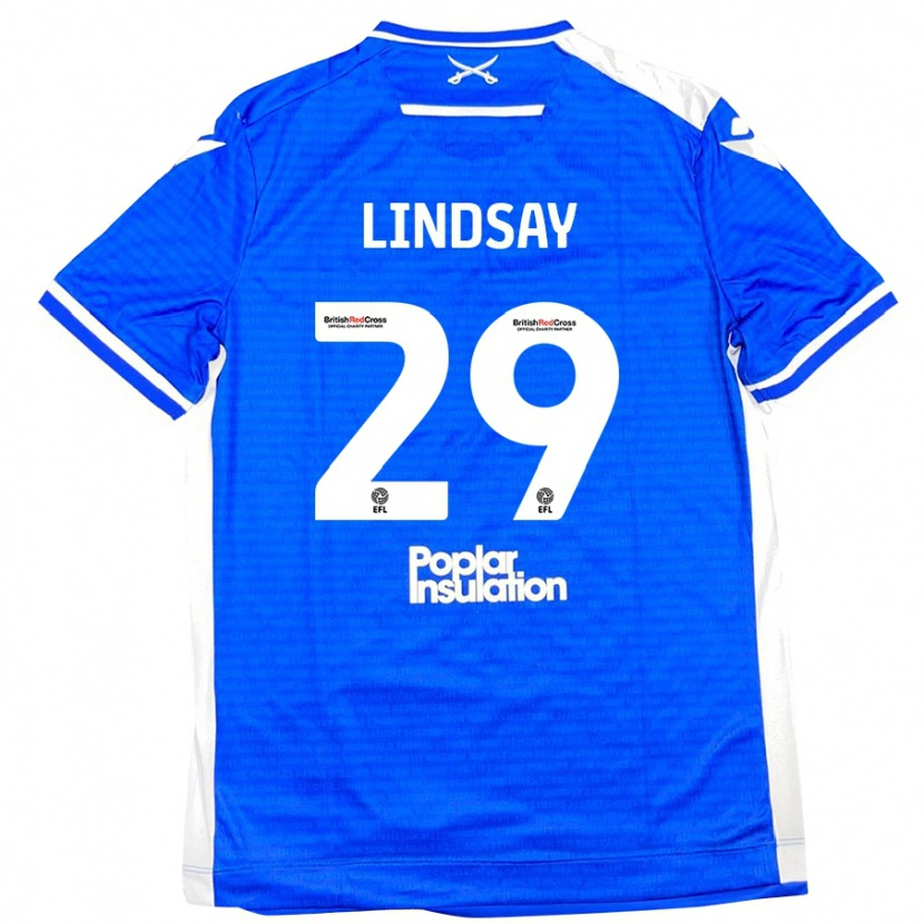Danxen Mænd Jamie Lindsay #29 Blå Hvid Hjemmebane Spillertrøjer 2024/25 Trøje T-Shirt