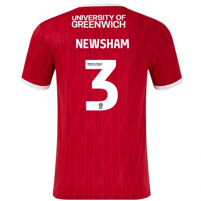 Danxen Mænd Charlotte Newsham #3 Rød Hvid Hjemmebane Spillertrøjer 2024/25 Trøje T-Shirt