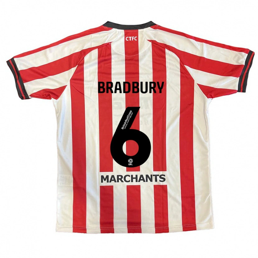 Danxen Mænd Tom Bradbury #6 Rød Hvid Hjemmebane Spillertrøjer 2024/25 Trøje T-Shirt