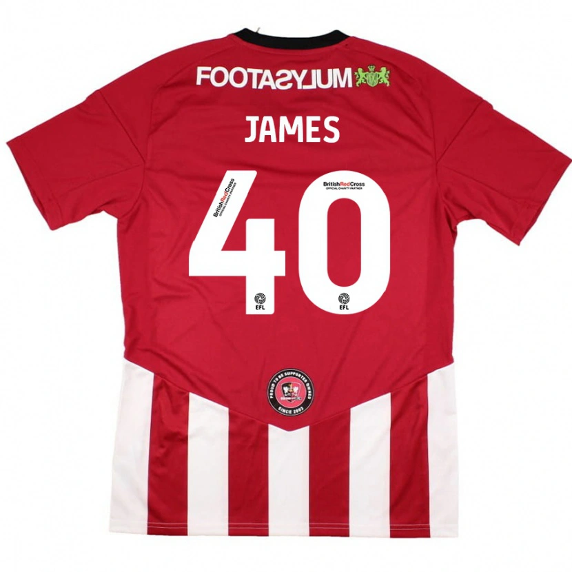 Danxen Mænd Ed James #40 Rød Hvid Hjemmebane Spillertrøjer 2024/25 Trøje T-Shirt