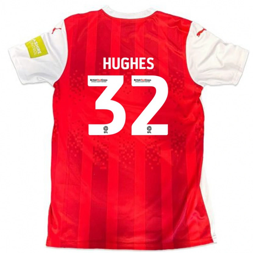 Danxen Mænd Kayden Hughes #32 Rød Hvid Hjemmebane Spillertrøjer 2024/25 Trøje T-Shirt