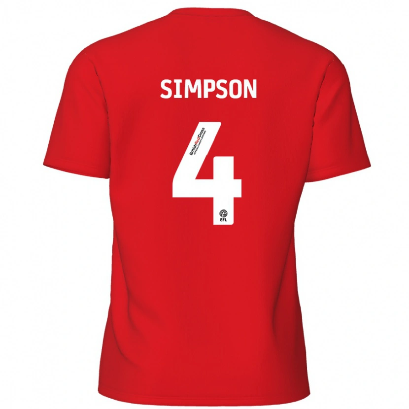 Danxen Mænd Jack Simpson #4 Rød Hjemmebane Spillertrøjer 2024/25 Trøje T-Shirt