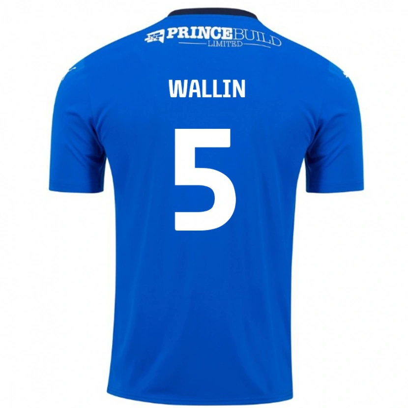 Danxen Mænd Oscar Wallin #5 Blå Hvid Hjemmebane Spillertrøjer 2024/25 Trøje T-Shirt