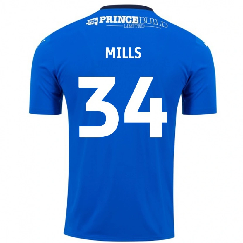 Danxen Mænd Harley Mills #34 Blå Hvid Hjemmebane Spillertrøjer 2024/25 Trøje T-Shirt