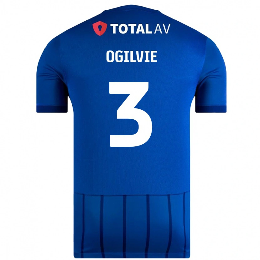 Danxen Mænd Connor Ogilvie #3 Blå Hjemmebane Spillertrøjer 2024/25 Trøje T-Shirt
