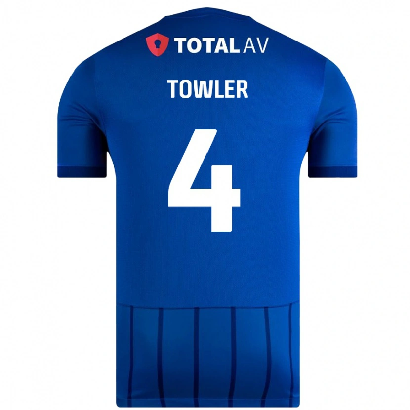 Danxen Mænd Ryley Towler #4 Blå Hjemmebane Spillertrøjer 2024/25 Trøje T-Shirt
