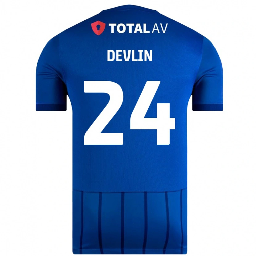 Danxen Mænd Terry Devlin #24 Blå Hjemmebane Spillertrøjer 2024/25 Trøje T-Shirt