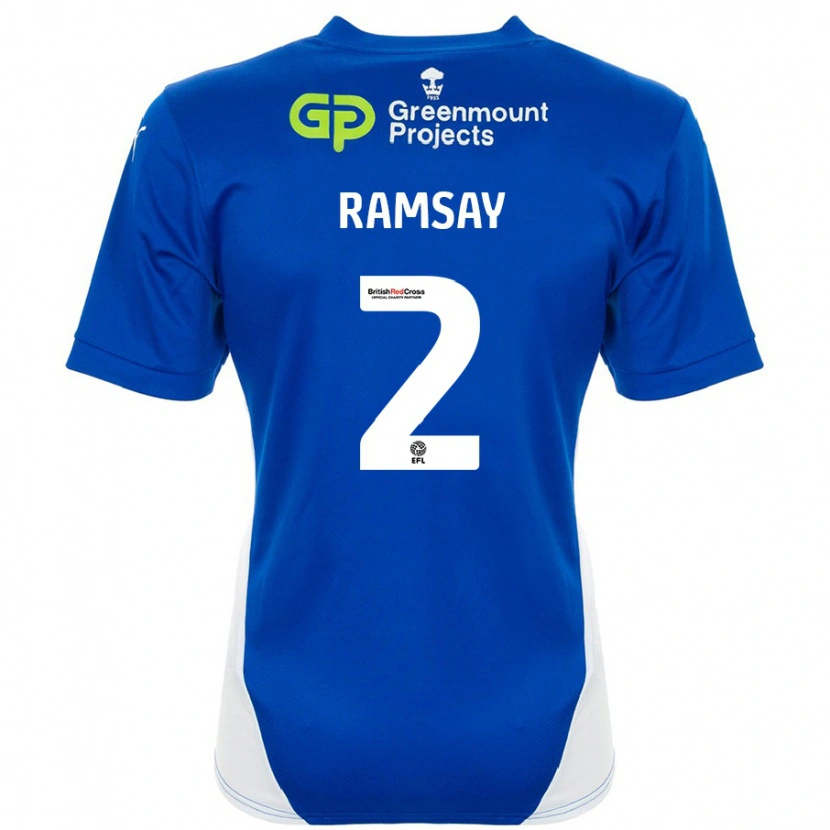 Danxen Mænd Calvin Ramsay #2 Blå Hvid Hjemmebane Spillertrøjer 2024/25 Trøje T-Shirt