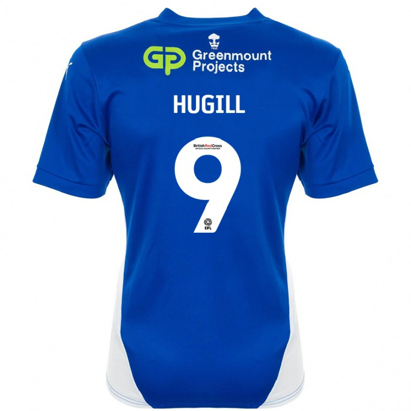 Danxen Mænd Joe Hugill #9 Blå Hvid Hjemmebane Spillertrøjer 2024/25 Trøje T-Shirt