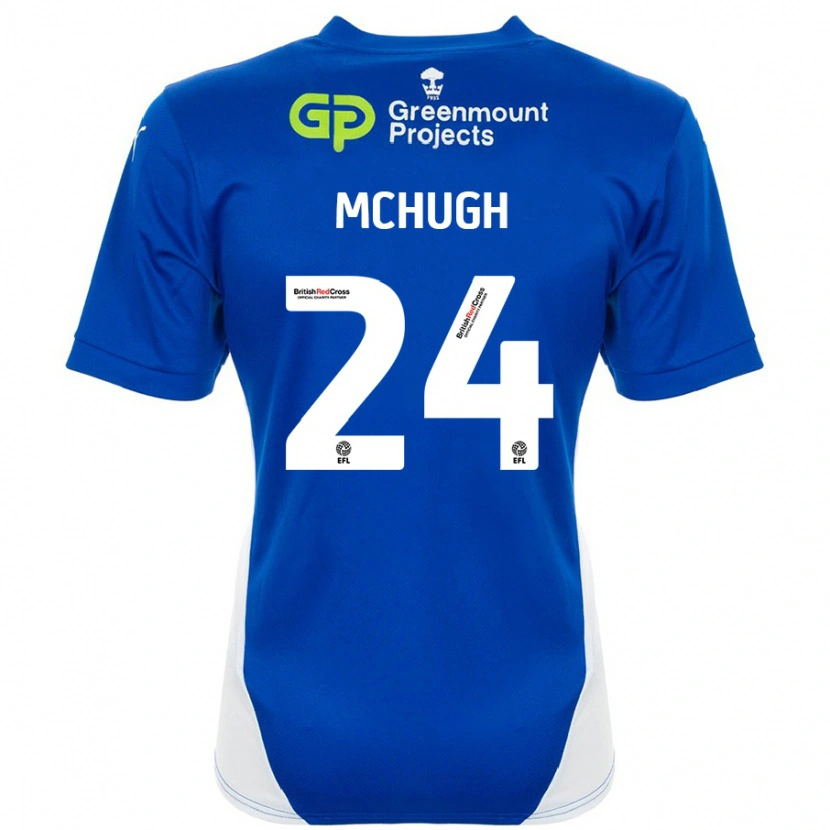 Danxen Mænd Harry Mchugh #24 Blå Hvid Hjemmebane Spillertrøjer 2024/25 Trøje T-Shirt