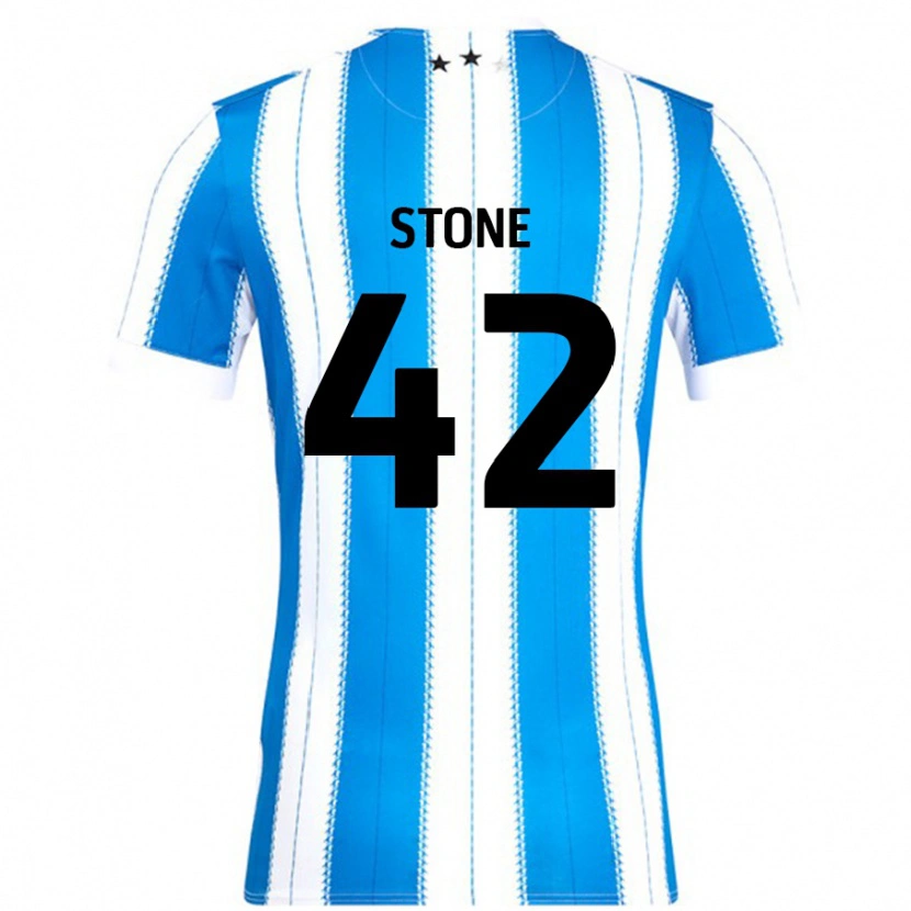 Danxen Mænd Michael Stone #42 Blå Hvid Hjemmebane Spillertrøjer 2024/25 Trøje T-Shirt