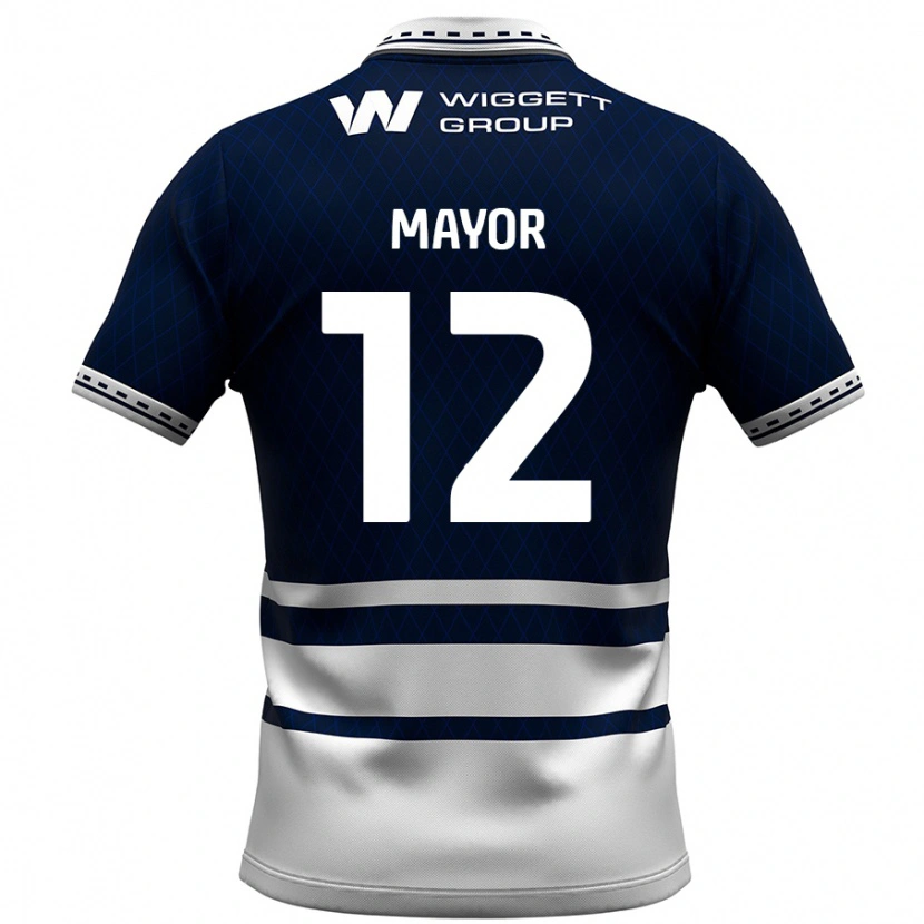 Danxen Mænd Adam Mayor #12 Marineblå Hvid Hjemmebane Spillertrøjer 2024/25 Trøje T-Shirt