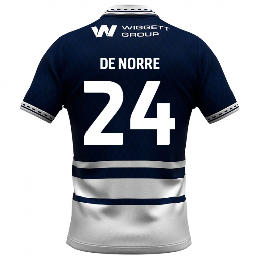 Danxen Mænd Casper De Norre #24 Marineblå Hvid Hjemmebane Spillertrøjer 2024/25 Trøje T-Shirt