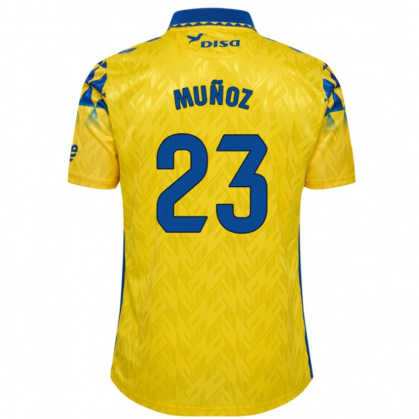 Danxen Mænd Álex Muñoz #23 Gul Blå Hjemmebane Spillertrøjer 2024/25 Trøje T-Shirt