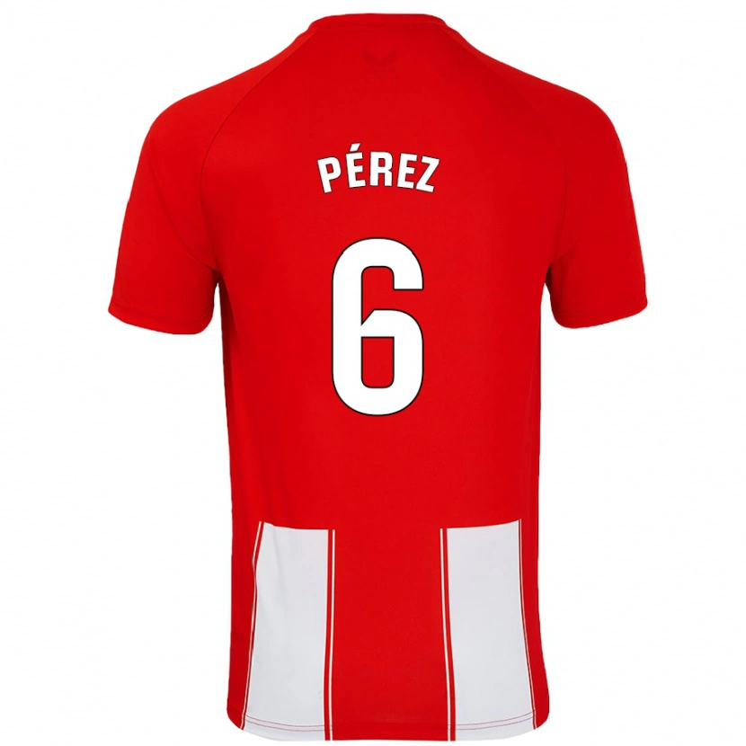 Danxen Mænd René Pérez #6 Rød Hvid Hjemmebane Spillertrøjer 2024/25 Trøje T-Shirt