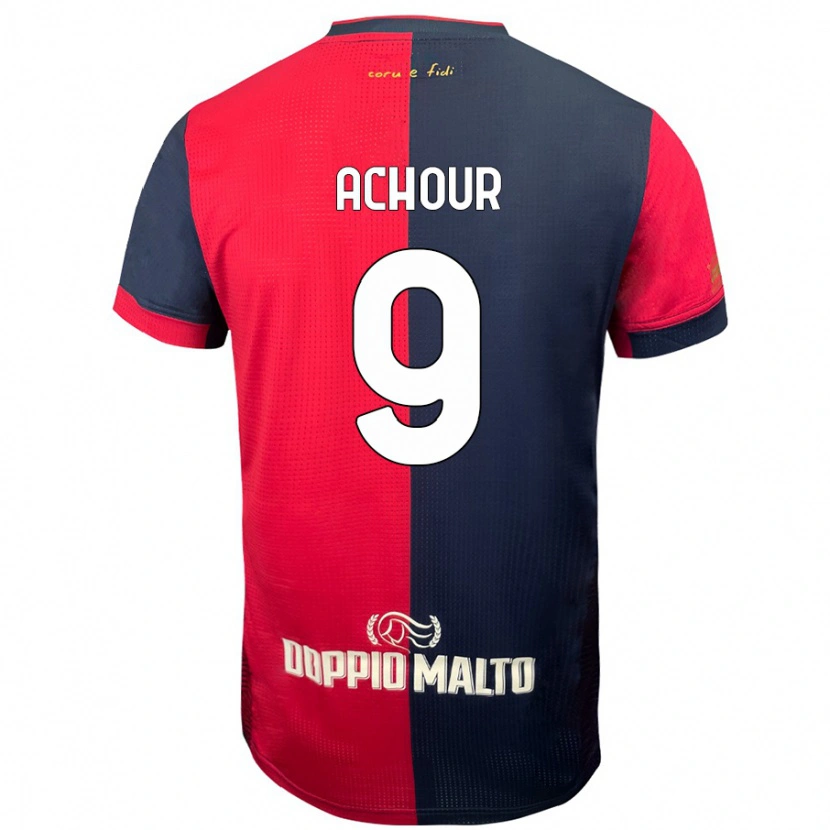 Danxen Mænd Sofiane Achour #9 Rød Mørkere Blå Hjemmebane Spillertrøjer 2024/25 Trøje T-Shirt
