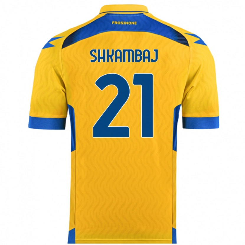 Danxen Mænd Ardit Shkambaj #21 Gul Hjemmebane Spillertrøjer 2024/25 Trøje T-Shirt