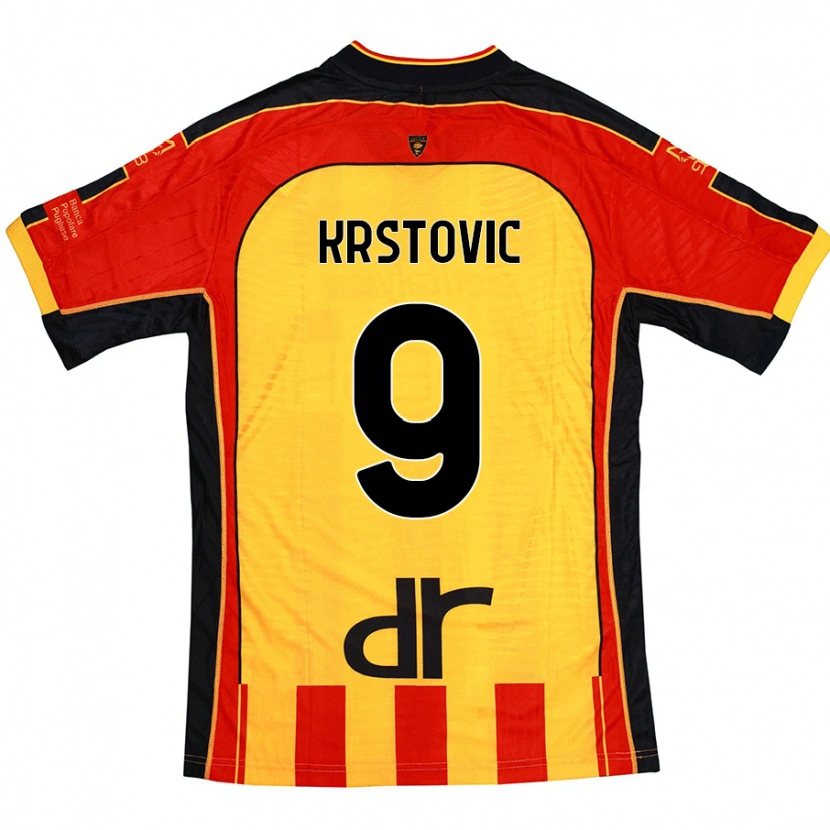 Danxen Mænd Nikola Krstovic #9 Gul Rød Hjemmebane Spillertrøjer 2024/25 Trøje T-Shirt